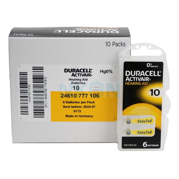 60x 10 Duracell Activair hearing aid batteries