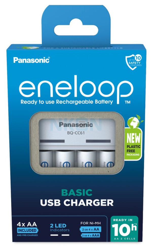 Panasonic Eneloop BQ-CC61E USB battery charger + 4 AA Eneloop (2000 mAh) (carton packaging)