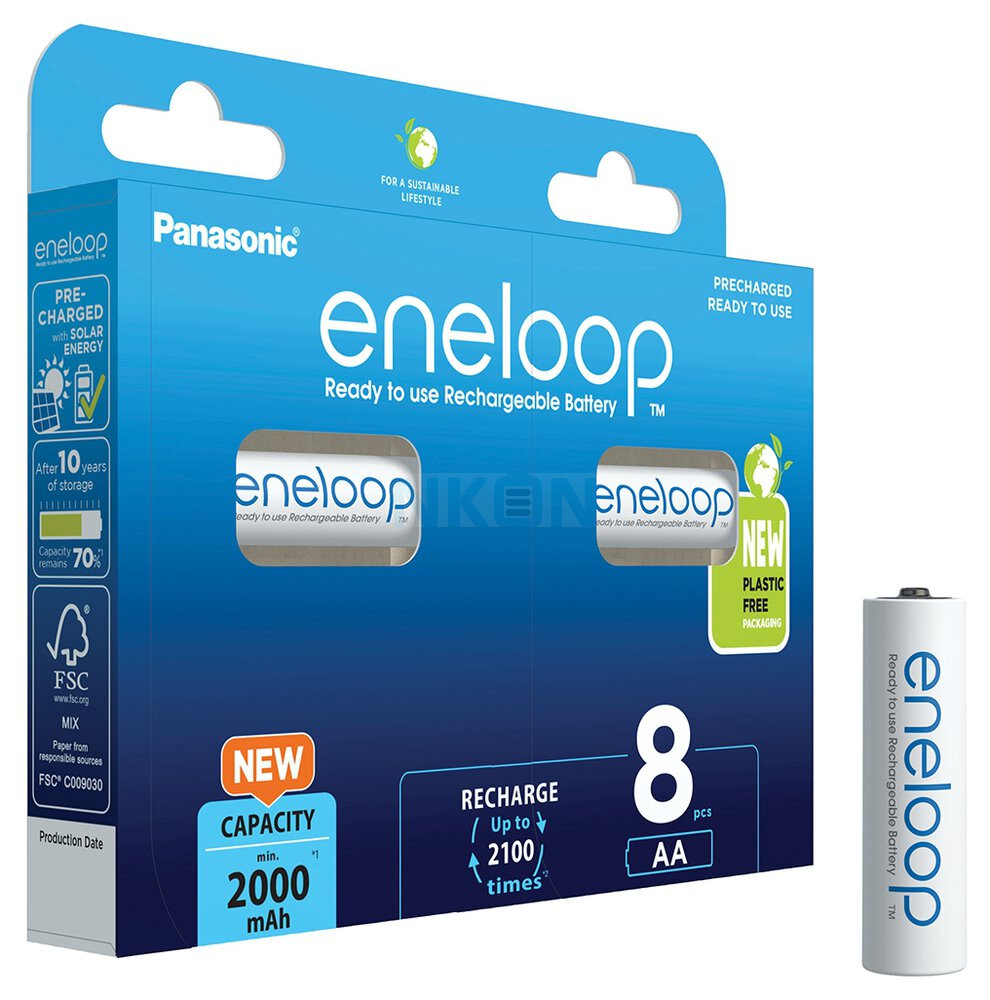 Eneloop AA Batteries with D Spacers, 1800 cycle, Ni-MH Pre-Charged R
