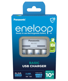 Panasonic Eneloop BQ-CC61E USB battery charger + 4 AA Eneloop (2000 mAh) (carton packaging)